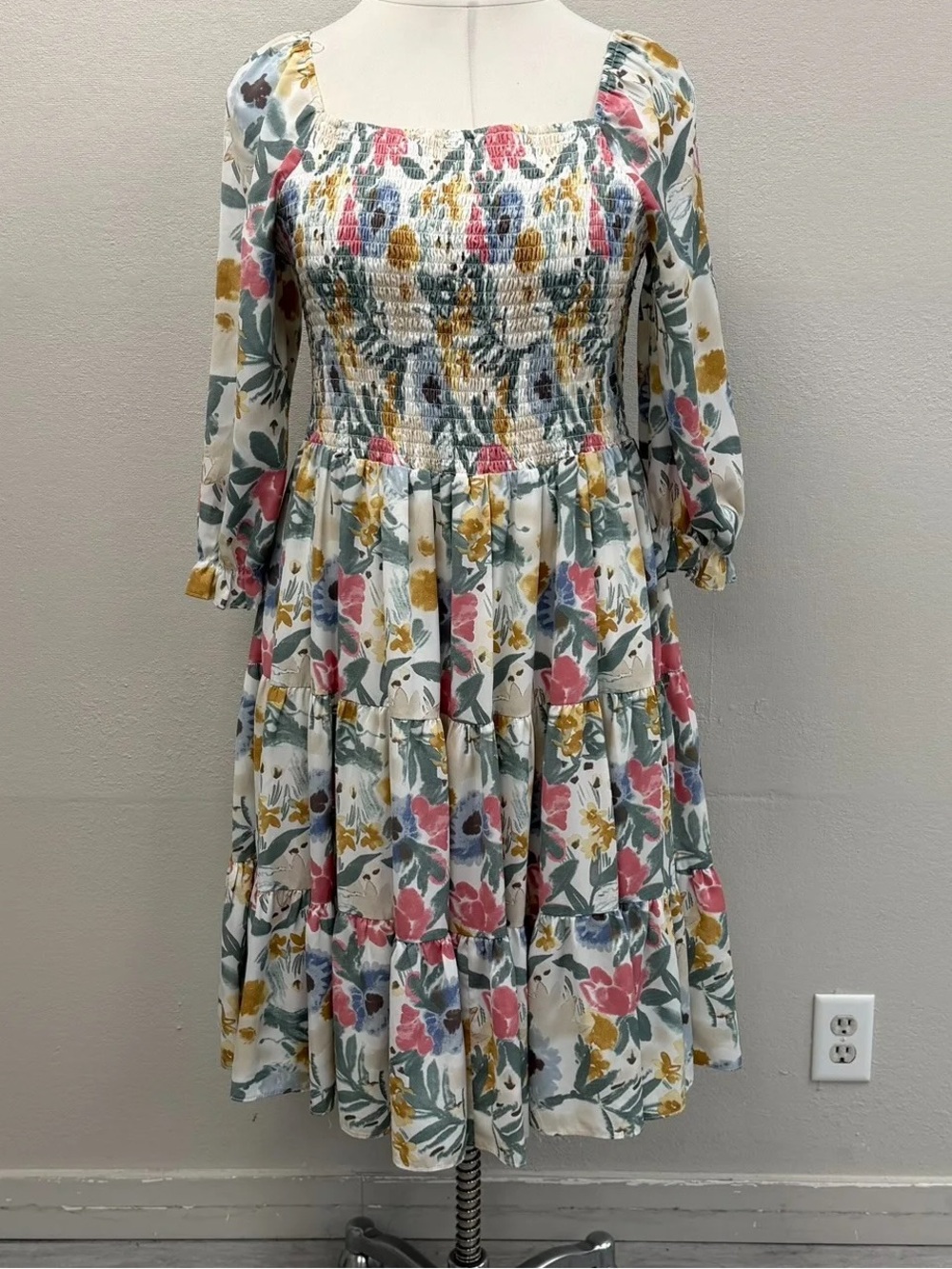 Baltic Born Multi-Color Muted Floral Marta Smocked Midi Dress - Size 3X